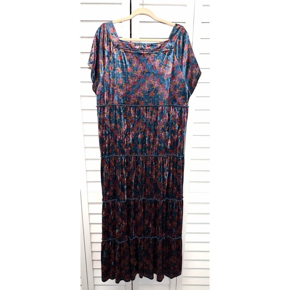 Natural Life Berkley Velvet Floral Tiered Boho Hippie Maxi Dress Size XXL - Picture 7 of 7